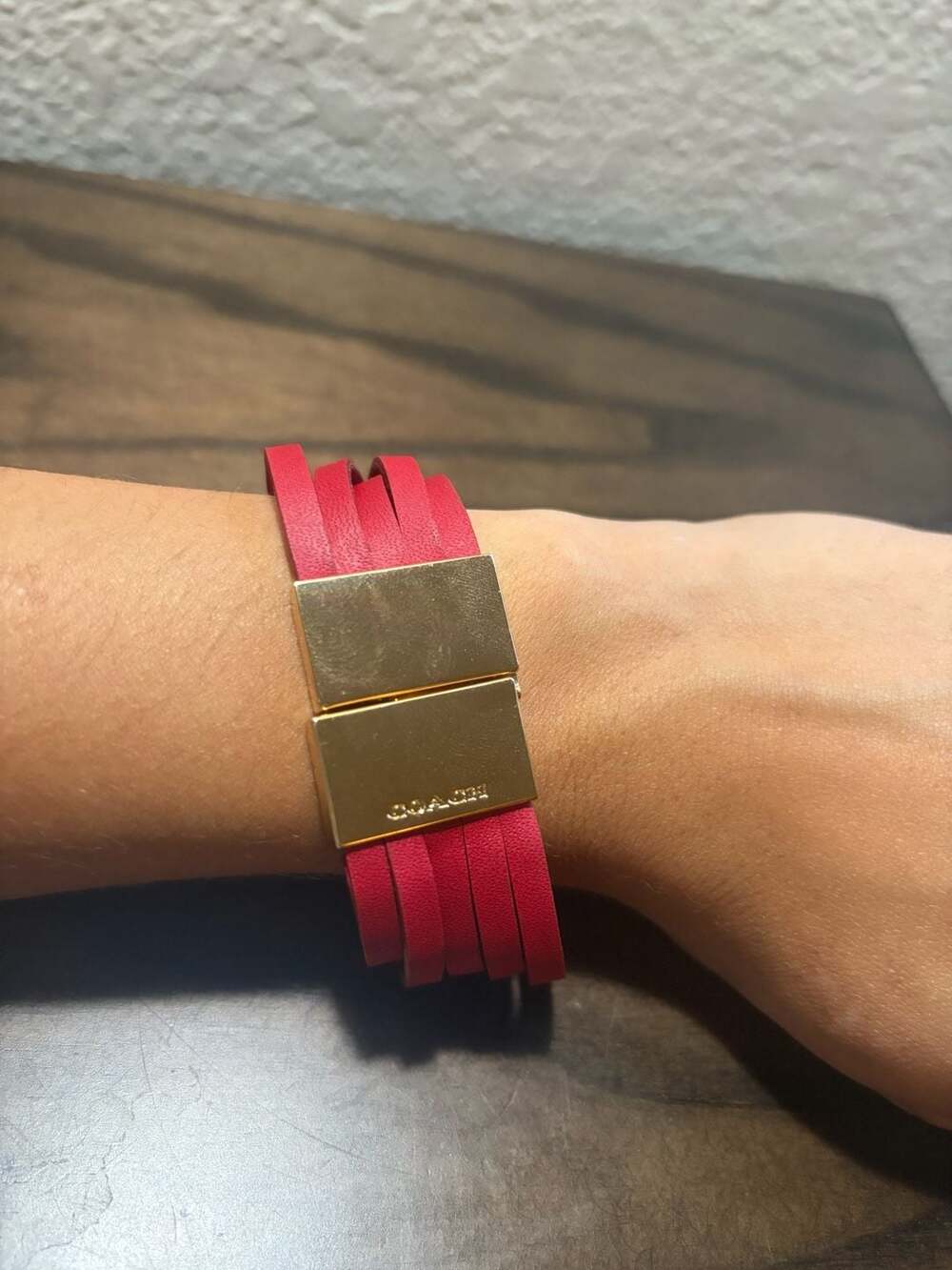 Coach Red Leather Multi-Strand Bangle Bracelet